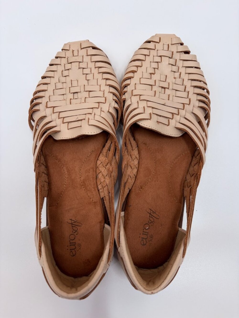 Sofft Womens 9 Woven Leather Huarache Sandals Off White Cream Walking Comfort